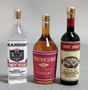 Dollhouse Miniature Liquor Set #5-Gin,Cognac,Brandy
